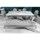 Stílusos étkezőasztal Rococo 180 cm fehér márvány, ezüst