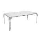 Stílusos étkezőasztal Rococo 180 cm fehér márvány, ezüst