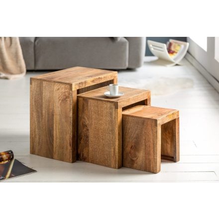 Oldalsó asztal szett Timber mangófa natúr - 3 db 