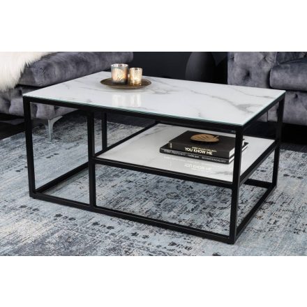Design dohányzóasztal Latrisha 90 cm fehér - márvány utánzata 