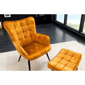 Design fotel Sweden mustársárga bársony