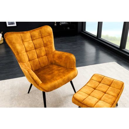 Design fotel Sweden mustársárga bársony