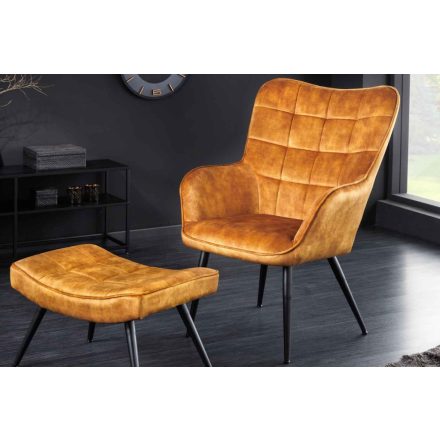 Design fotel Sweden mustársárga bársony