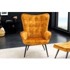 Design fotel Sweden mustársárga bársony