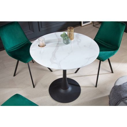 Kerek étkezőasztal Saima 80 cm fehér-fekete - márvány utánzata