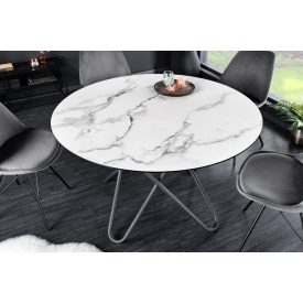   Kerek étkezőasztal Malaika 120 cm fehér -  márvány utánzat