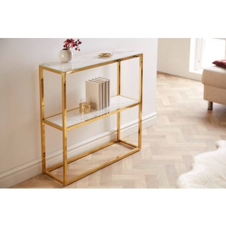 Design konzol Latrisha 80 cm fehér-arany - márvány utánzata