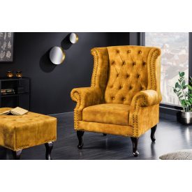 Design fotel Chesterfield mustársárga bársony