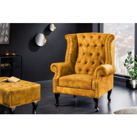 Design fotel Chesterfield mustársárga bársony