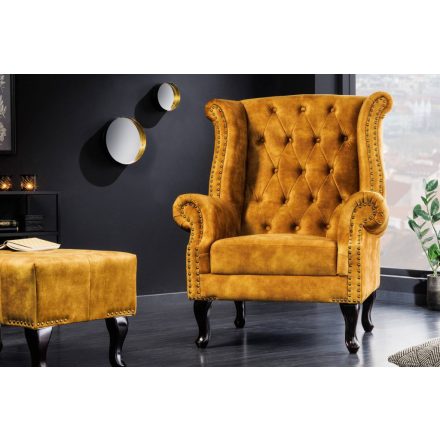 Design fotel Chesterfield mustársárga bársony