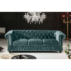   Design 3 személyes ülőgarnitúra Chesterfield 205 cm petrol bársony 