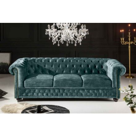 Design 3 személyes ülőgarnitúra Chesterfield 205 cm petrol bársony 