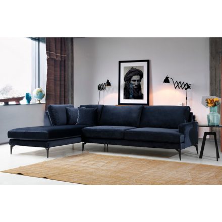 Design sarokkanapé Fenicia 283 cm sötétkék - bal oldalas