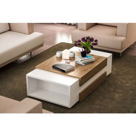 Design dohányzóasztal Abelina 110 cm fehér dió