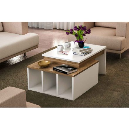 Design dohányzóasztal Calais 90 cm fehér dió