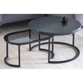   Dohányzóasztal szett Latrisha fekete márvány utánzata - 2 részes