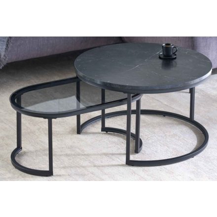 Dohányzóasztal szett Latrisha fekete márvány utánzata - 2 részes