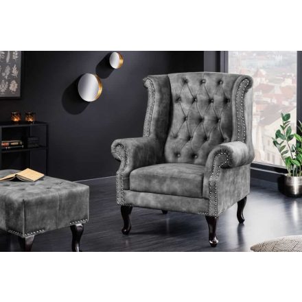 Design fotel Chesterfield szürke bársony