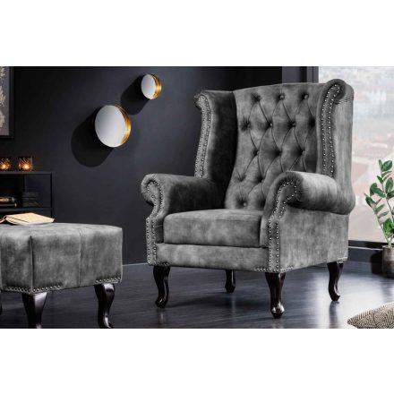 Design fotel Chesterfield szürke bársony