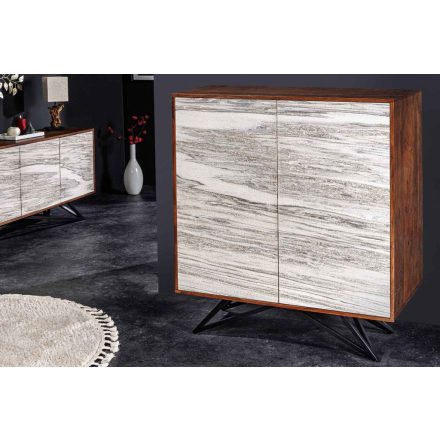 Design magas komód Quillon 120 cm szürke fehér természetes kőből