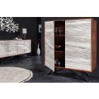 Design magas komód Quillon 120 cm szürke fehér természetes kőből