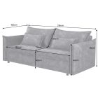 Stílusos 3 személyes ágyazható kanapé Nathalie 215 cm szürke bársony