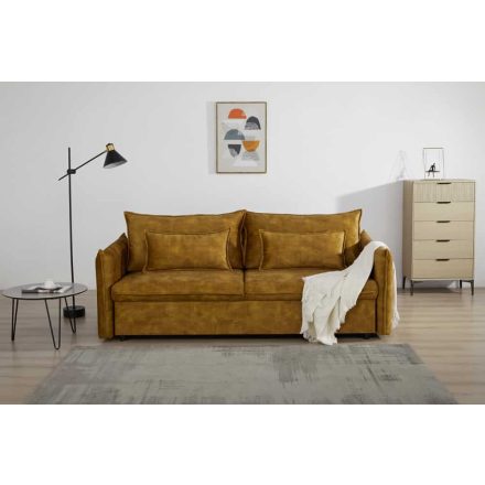 Stílusos 3 személyes ágyazható kanapé Nathalie 215 cm mustársárga bársony