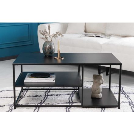 Design dohányzóasztal Damaris 100 cm fekete 2 polcos