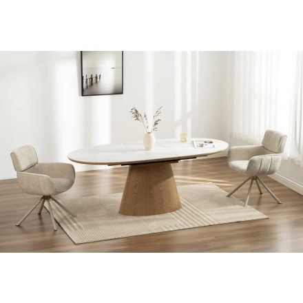 Design bővíthető étkezőasztal Valdina 160-200 cm ovális tölgy / fehér márvány 