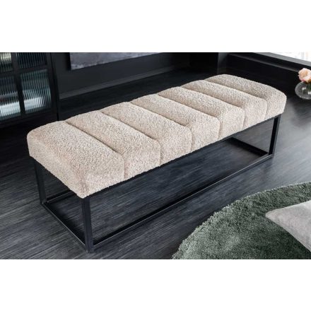 Stílusos ülőpad Halle 108 cm bouclé szürkés bézs pezsgő