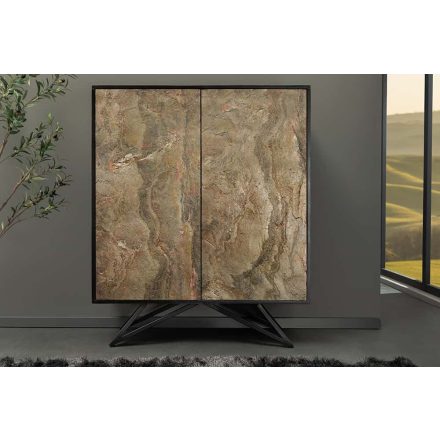 Design magas komód Quillon 120 cm akác - barnás természetes kő