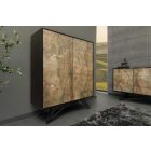 Design magas komód Quillon 120 cm akác - barnás természetes kő