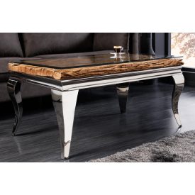   Stílusos dohányzóasztal Rococo 100 cm üveg teakfa / ezüst