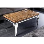 Stílusos dohányzóasztal Rococo 100 cm üveg teakfa / ezüst