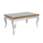 Stílusos dohányzóasztal Rococo 100 cm üveg teakfa / ezüst