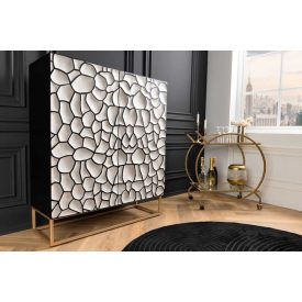 Magas komód Raven 120 cm 3D mozaik fekete fehér mangó