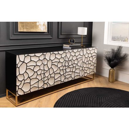 Stílusos komód Raven 180 cm 3D mozaik fekete fehér mangó