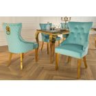 Stílusos étkezőszék Rococo Levia fej türkizkék bársony - arany