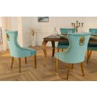 Stílusos étkezőszék Rococo Levia fej türkizkék bársony - arany