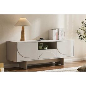   Stílusos TV asztal Elion 150cm 3D fehér / fehér márvány hatású kerámia fedlap  