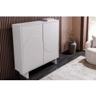 Stílusos magas komód Elion 130cm 3D fehér / fehér márvány hatású kerámia fedlap  