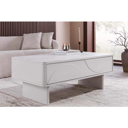 Stílusos dohányzóasztal Elion 120cm 3D fehér / fehér márvány  