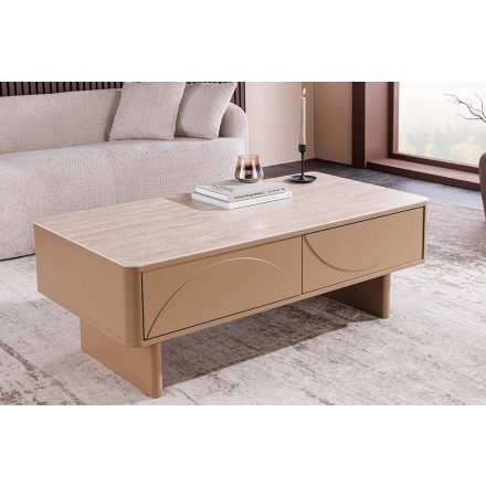 Stílusos dohányzóasztal Elion 120cm 3D barna / travertin márvány hatású kerámia fedlap 