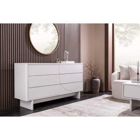   Stílusos komód Elion 150cm 3D fehér / fehér márvány hatású kerámia fedlap  