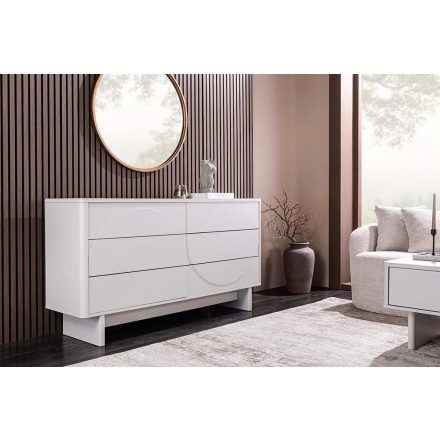 Stílusos komód Elion 150cm 3D fehér / fehér márvány hatású kerámia fedlap  