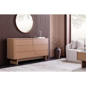   Stílusos komód Elion 150cm 3D barna / travertin márvány hatású kerámia fedlap  