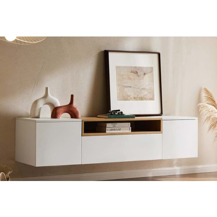 Stílusos TV asztal Arvo 160cm függő fehér - natúr barna