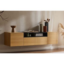 Stílusos TV asztal Arvo 160cm függő natúr barna - fekete