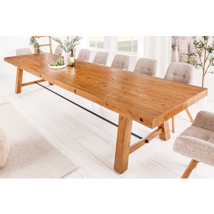 Stílusos étkezőasztal Grand Timber 300 cm fenyő 8 cm asztallappal vintage barna 