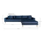 Arden Lounge Sofa sarok ülőgarnitúra 290 cm sötétkék bársony - jobbos